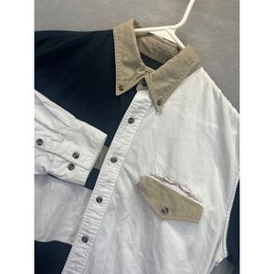 Express Rider Mens Large Colorblock Button Down Shirt Cotton Black White Tan L
